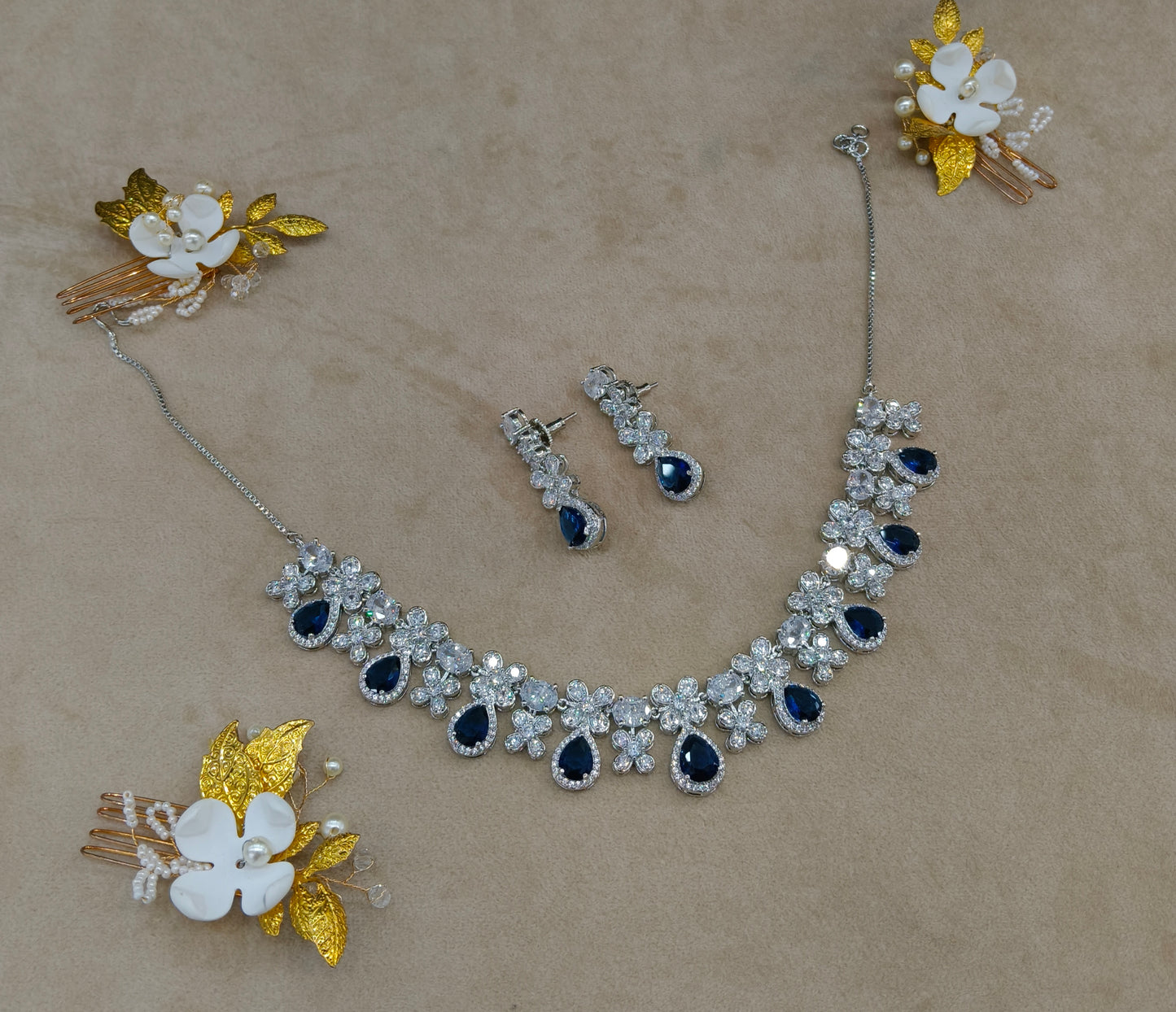 Blue American Diamond Ad Necklace Alexa Sets