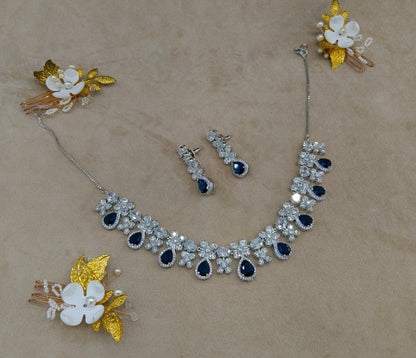 Blue American Diamond Ad Necklace Alexa Sets