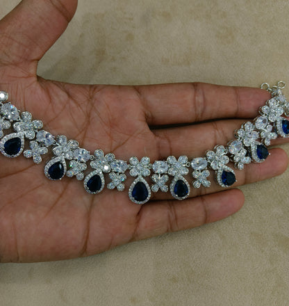 Blue American Diamond Ad Necklace Alexa Sets