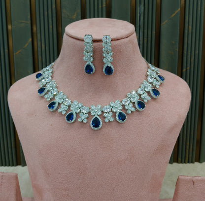 Blue American Diamond Ad Necklace Alexa Sets