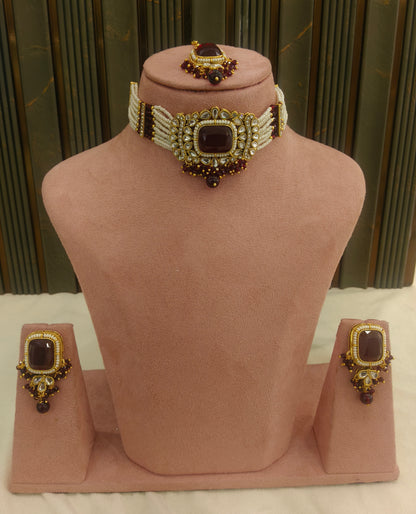 Maroon Kundan Choker Jewellery Rajni Set