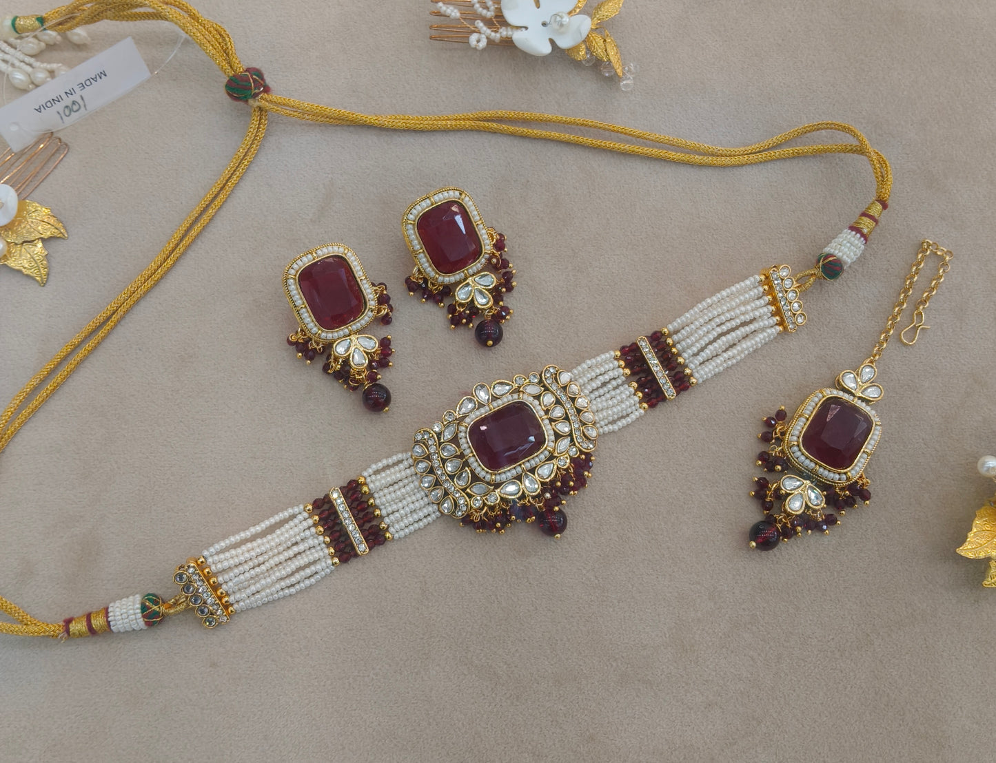 Maroon Kundan Choker Jewellery Rajni Set