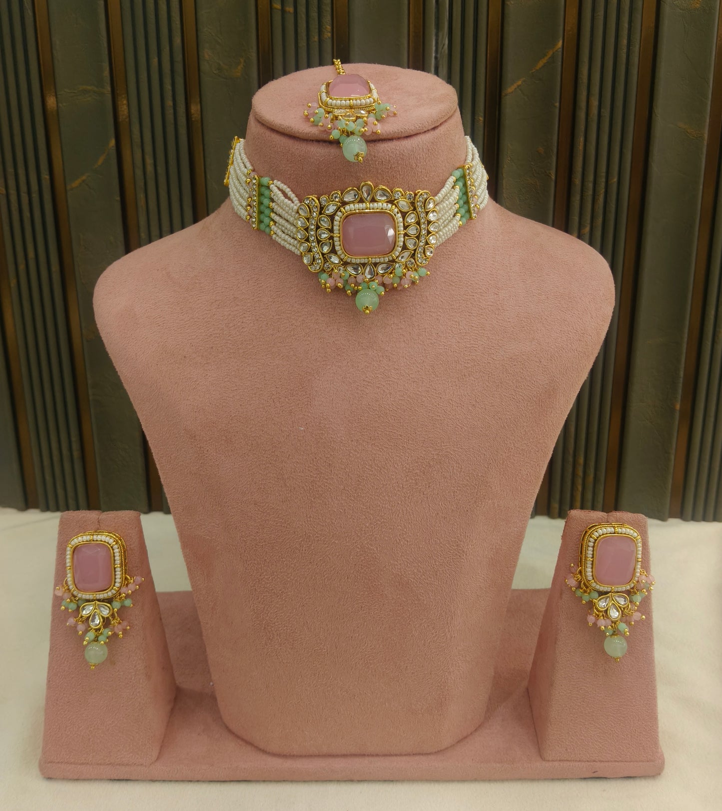 Mint Pink Kundan Choker Jewellery Rajni Set