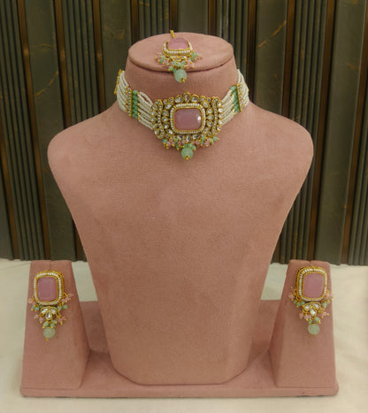 Mint Pink Kundan Choker Jewellery Rajni Set