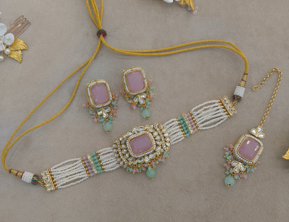 Mint Pink Kundan Choker Jewellery Rajni Set