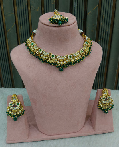 Gold Green Kundan necklace Set/ kundan Indian Jeet jewellery sets