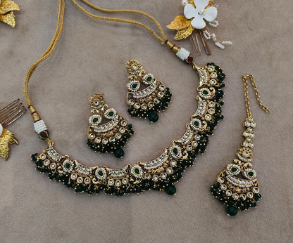 Gold Green Kundan necklace Set/ kundan Indian Jeet jewellery sets