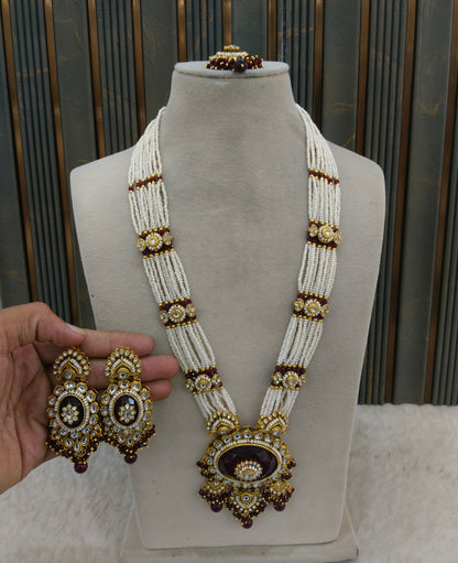 Maroon Kundan Long Ranihaar Necklace Jewellery Kavita Set