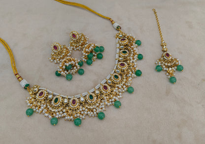 Ruby Sage Green Kundan necklace Zina jewellery sets