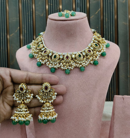 Ruby Sage Green Kundan necklace Zina jewellery sets