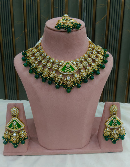 Gold Green Kundan necklace Set/ kundan Indian Zina jewellery sets