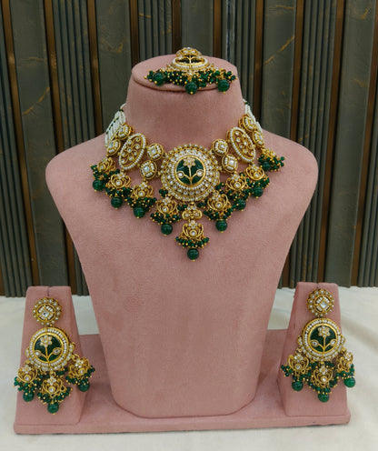 Gold Green Kundan necklace Set/ kundan Indian Don jewellery sets