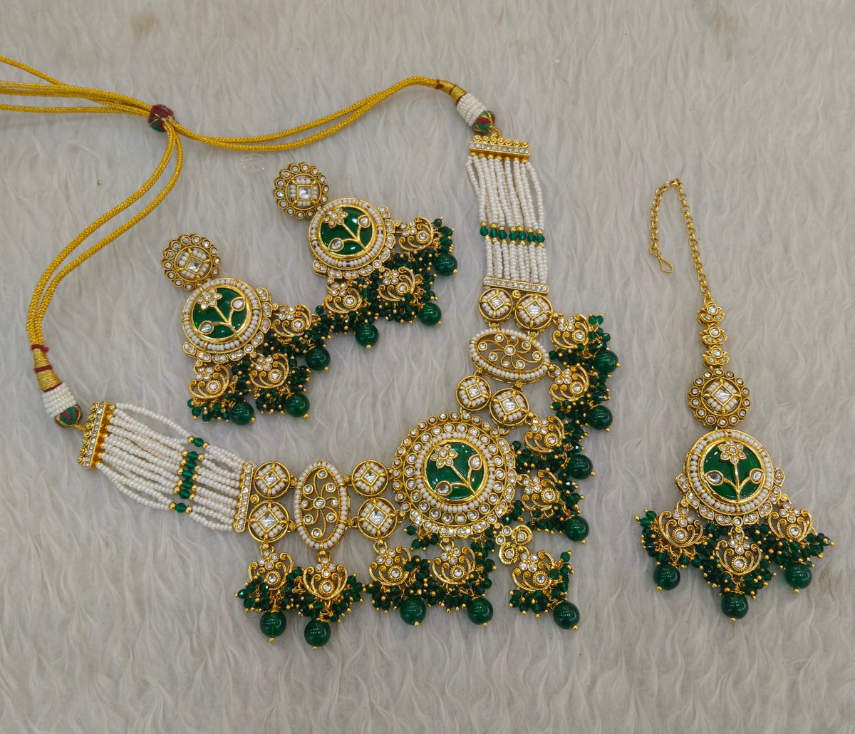 Gold Green Kundan necklace Set/ kundan Indian Don jewellery sets