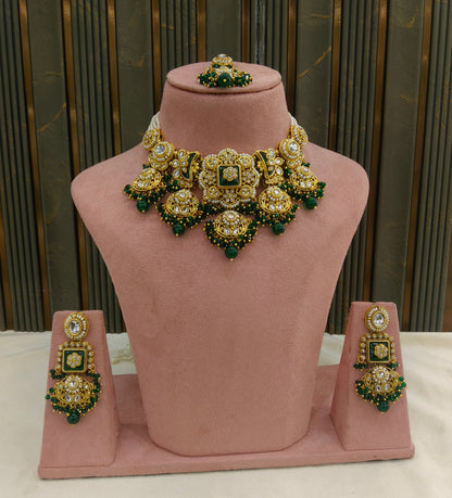 Gold Green Kundan necklace Set/ kundan Indian Seerat jewellery sets