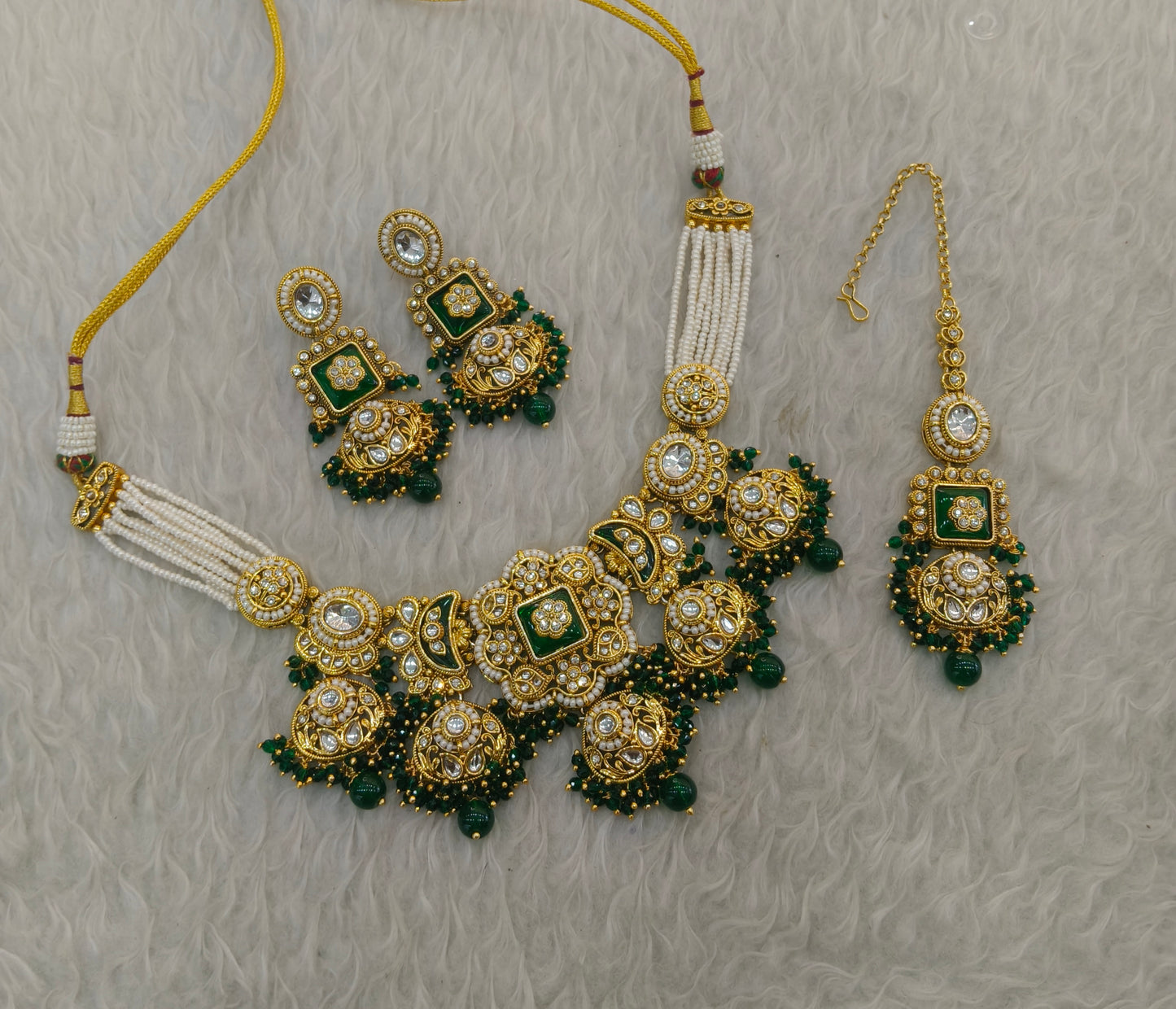 Gold Green Kundan necklace Set/ kundan Indian Seerat jewellery sets