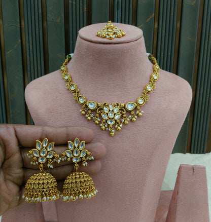 Gold Polki Kundan Necklace Jewellery Joda Set