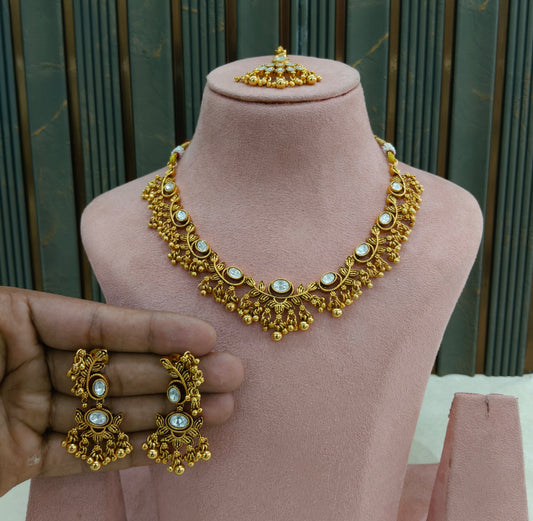 Gold Polki Kundan Necklace Jewellery Joda Set