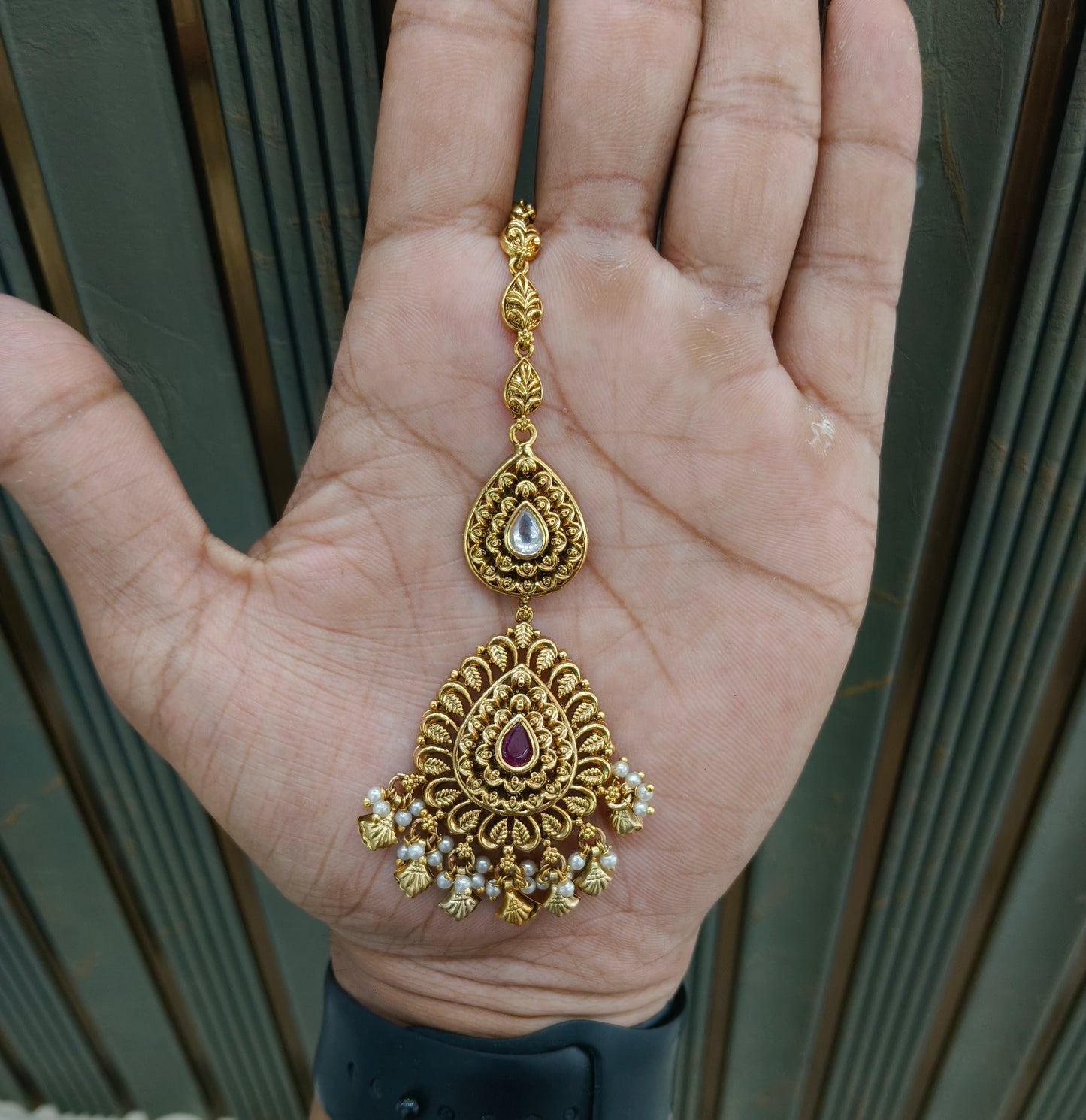 Ruby Gold polki Tikka Jewellery Headpiece Set