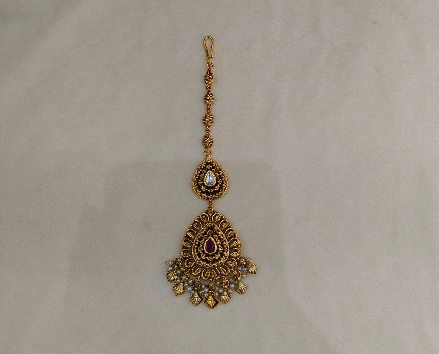 Ruby Gold polki Tikka Jewellery Headpiece Set