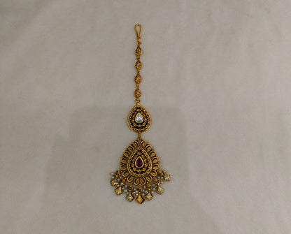 Ruby Gold polki Tikka Jewellery Headpiece Set