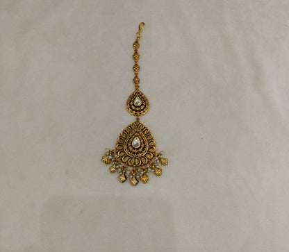Gold polki Tikka Jewellery Headpiece Set