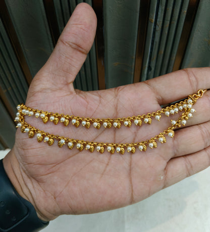 Gold White Polki Sahare Earchains