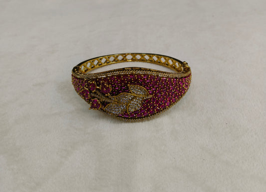 Antique Ruby AD Moissnaite Kundan Hand Bracelets Junia Jewellery
