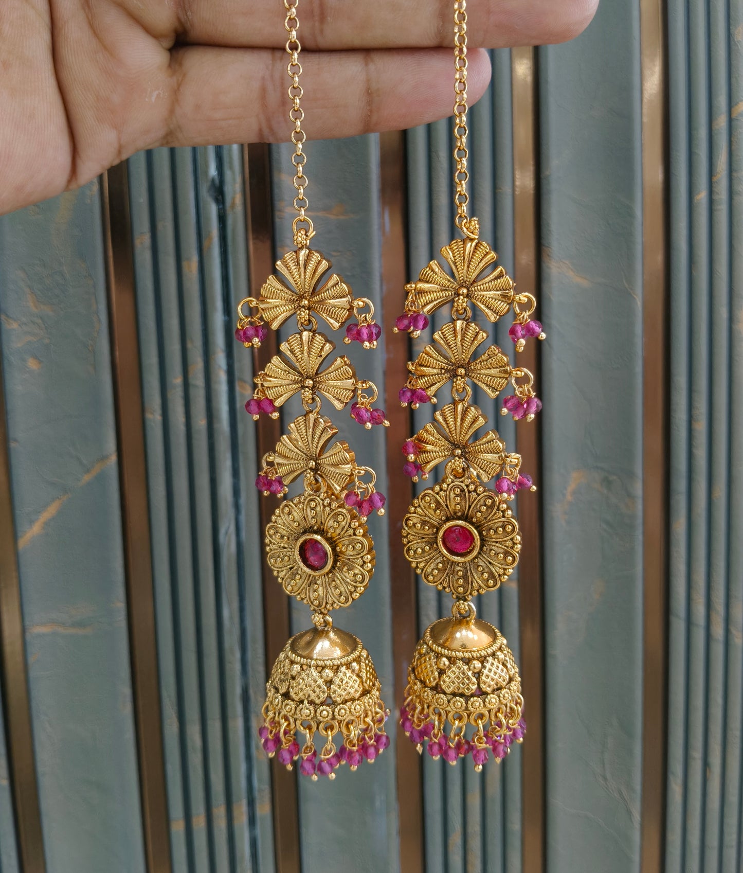 Gold Ruby Polki Jhumki Bollywood Earrings
