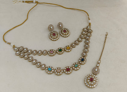 Multicolor Moissanite Kundan Necklace Jewellery Ronit Set