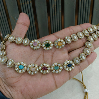 Multicolor Moissanite Kundan Necklace Jewellery Ronit Set