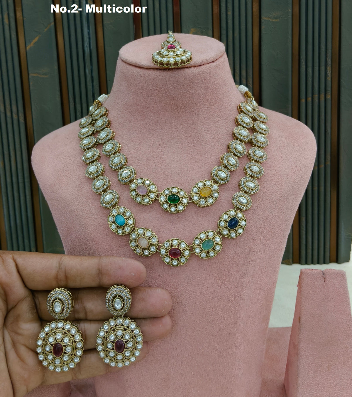 Multicolor Moissanite Kundan Necklace Jewellery Ronit Set