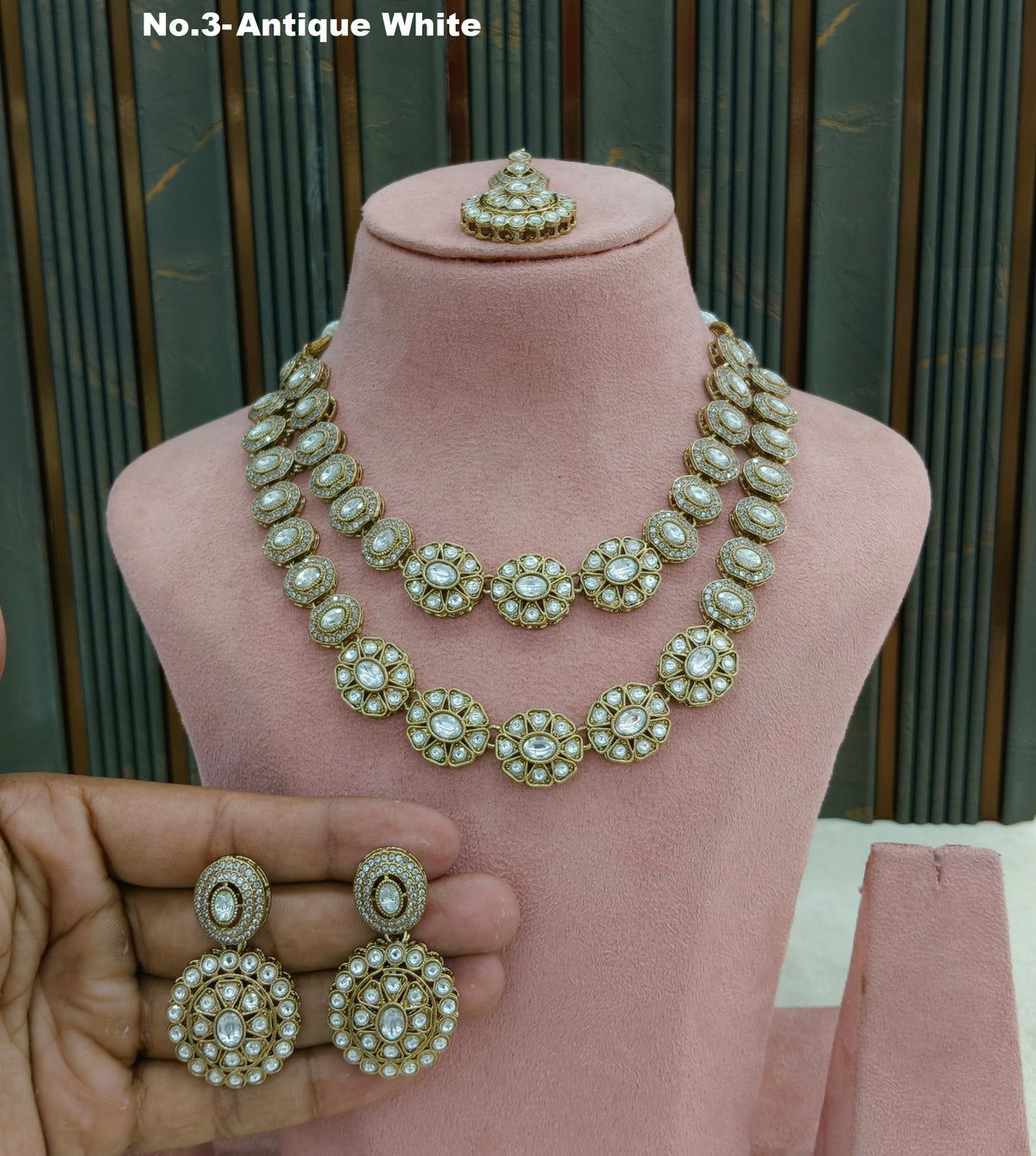 Antique White Moissanite Kundan Necklace Jewellery Ronit Set