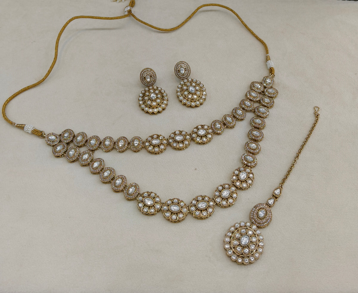 Antique White Moissanite Kundan Necklace Jewellery Ronit Set
