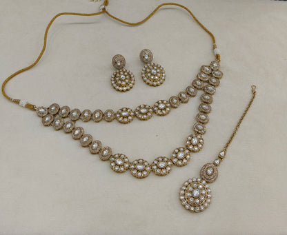 Antique White Moissanite Kundan Necklace Jewellery Ronit Set