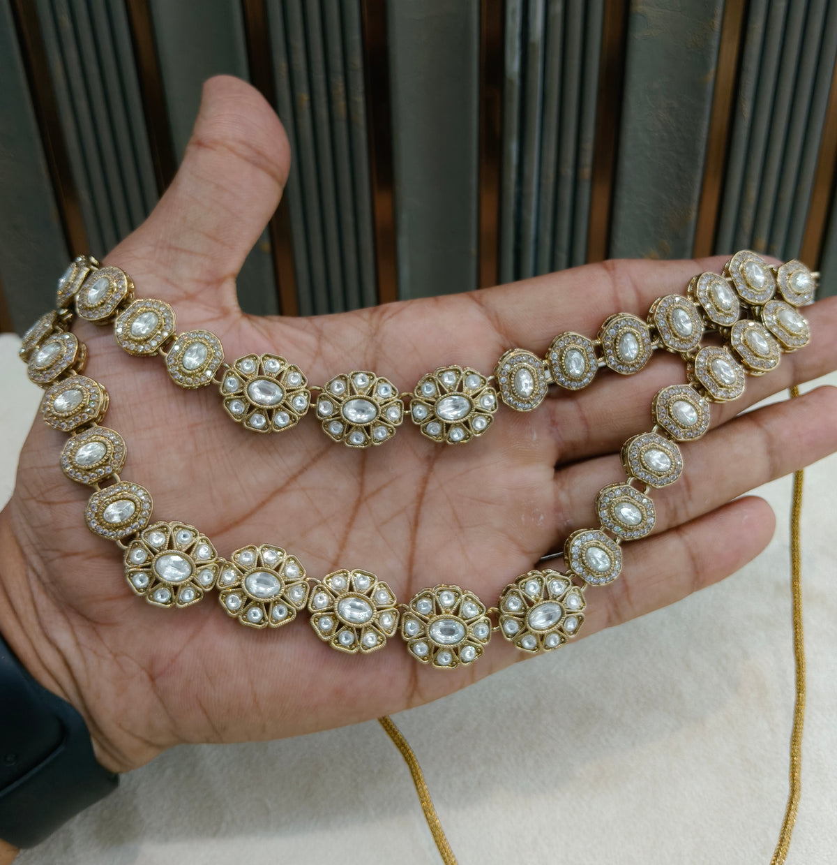 Antique White Moissanite Kundan Necklace Jewellery Ronit Set