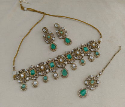 Mint Moissanite Kundan Choker Jewellery Wiley Set