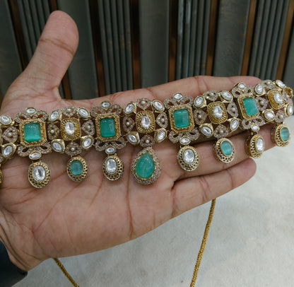 Mint Moissanite Kundan Choker Jewellery Wiley Set
