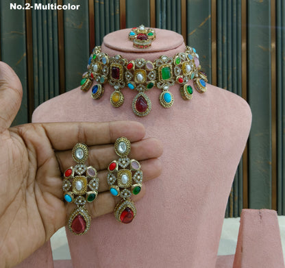 Multicolor Moissanite Kundan Choker Jewellery Wiley Set