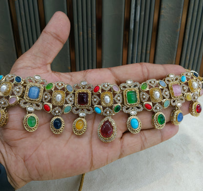Multicolor Moissanite Kundan Choker Jewellery Wiley Set
