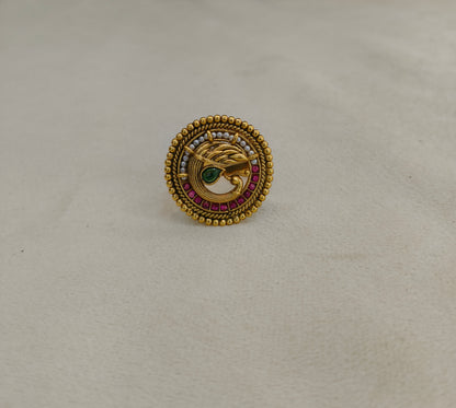Gold Ruby Green Cocktail Finger Chober Rings