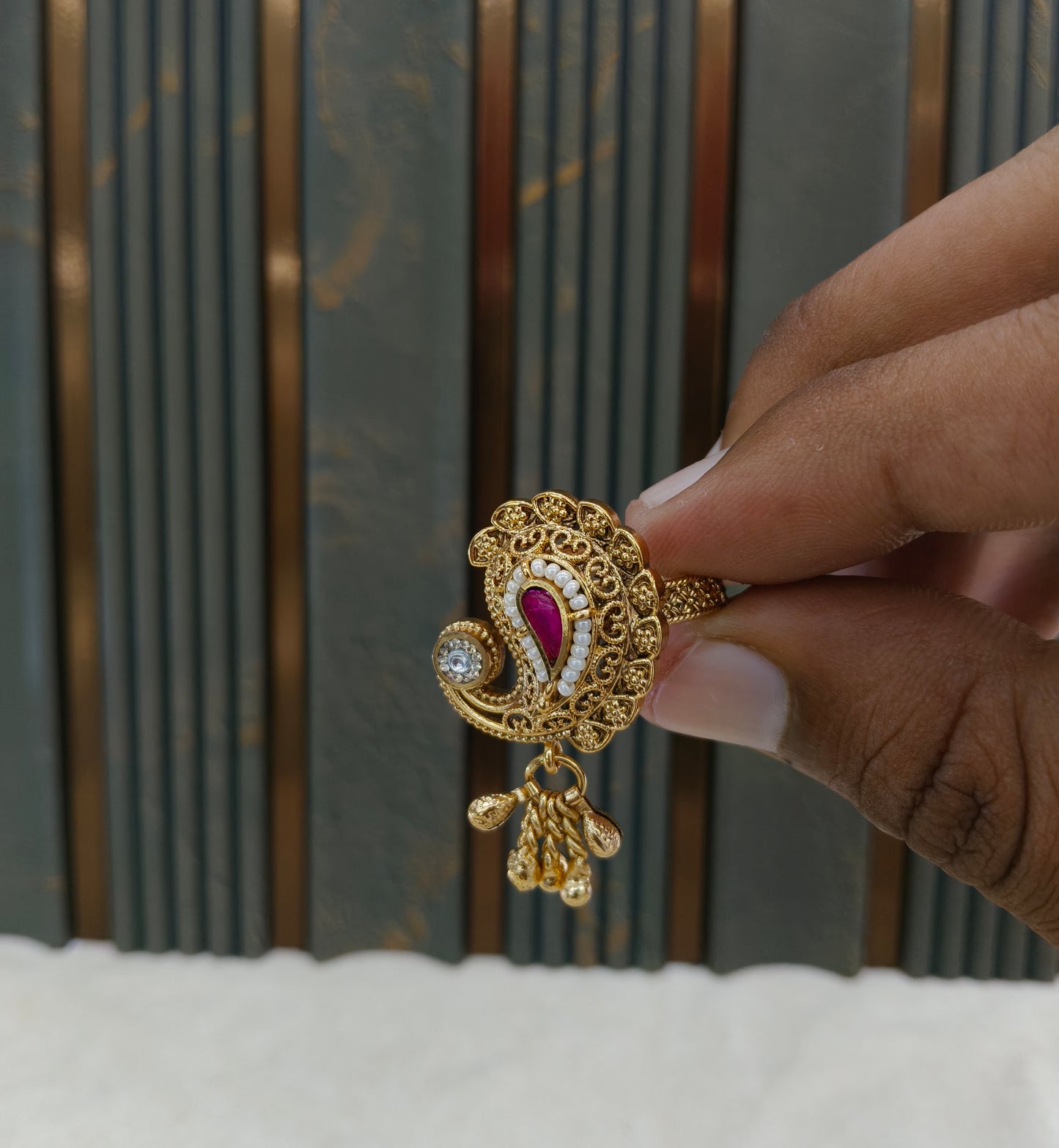Gold Ruby Cocktail Finger Chober Rings