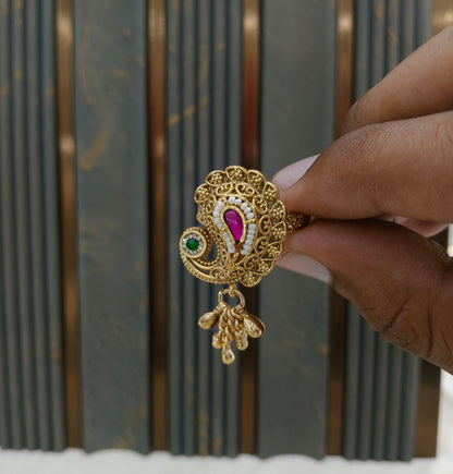 Gold Ruby Green Cocktail Finger Chober Rings