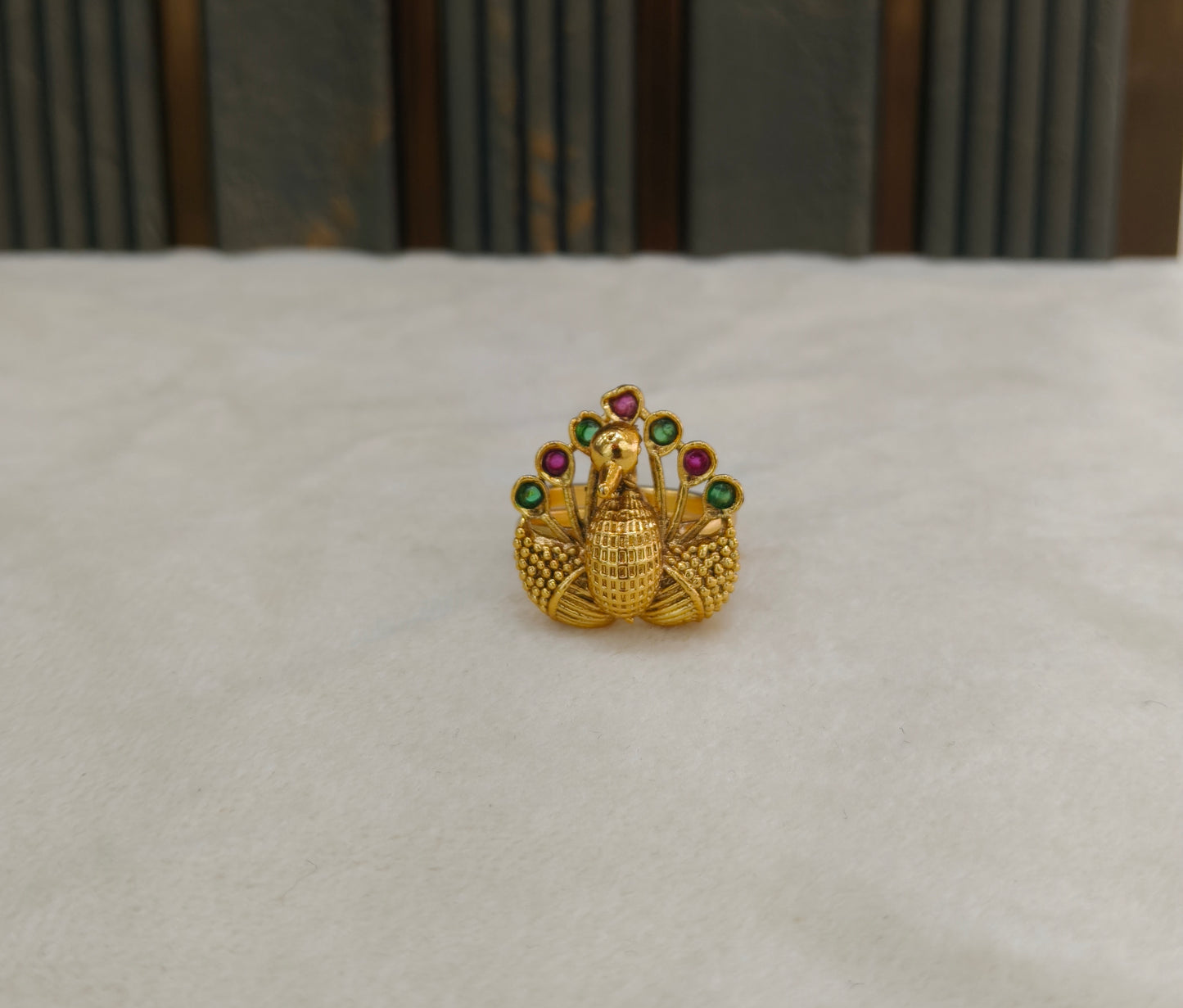 Gold Ruby Green Cocktail Finger Chober Rings