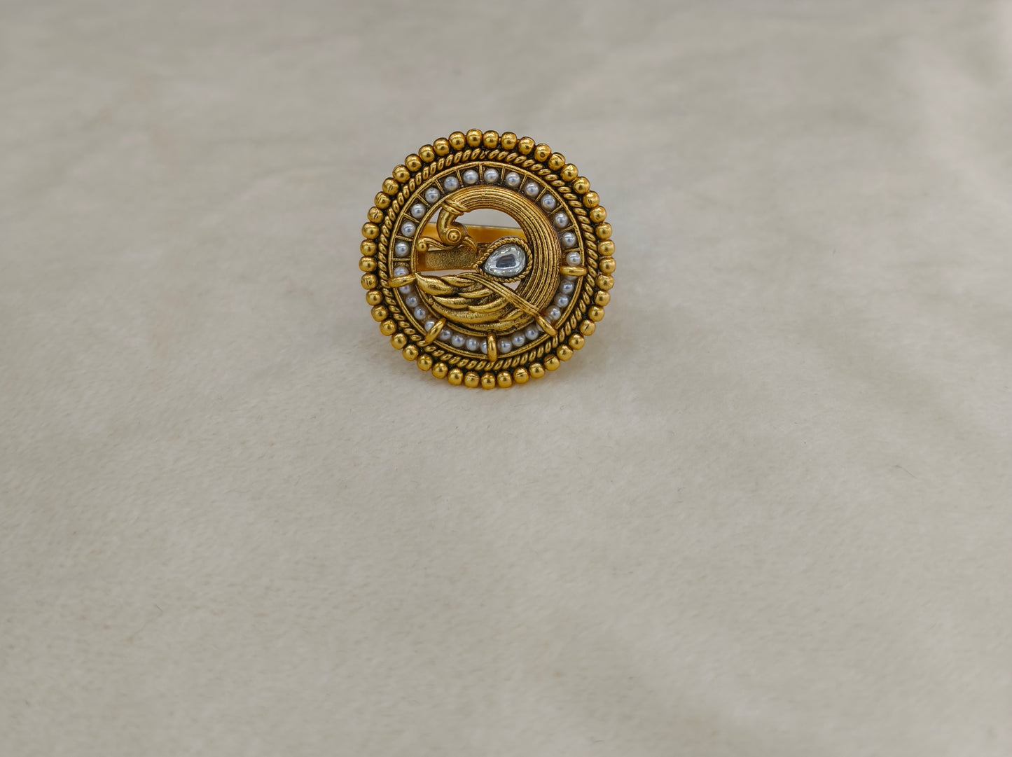 Gold White Cocktail Finger Chober Rings