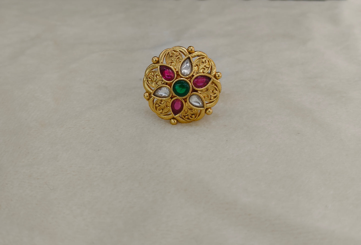 Gold Ruby Green Cocktail Finger Chober Rings