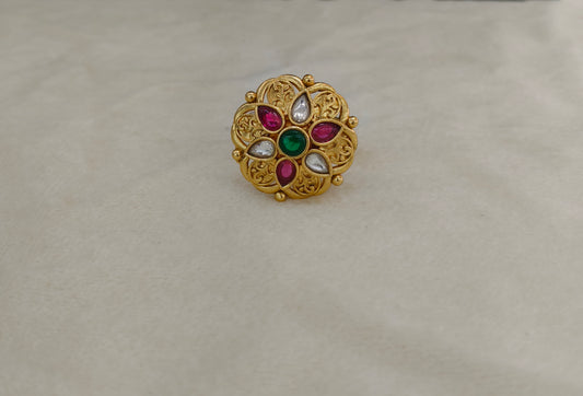 Gold Ruby Green Cocktail Finger Chober Rings