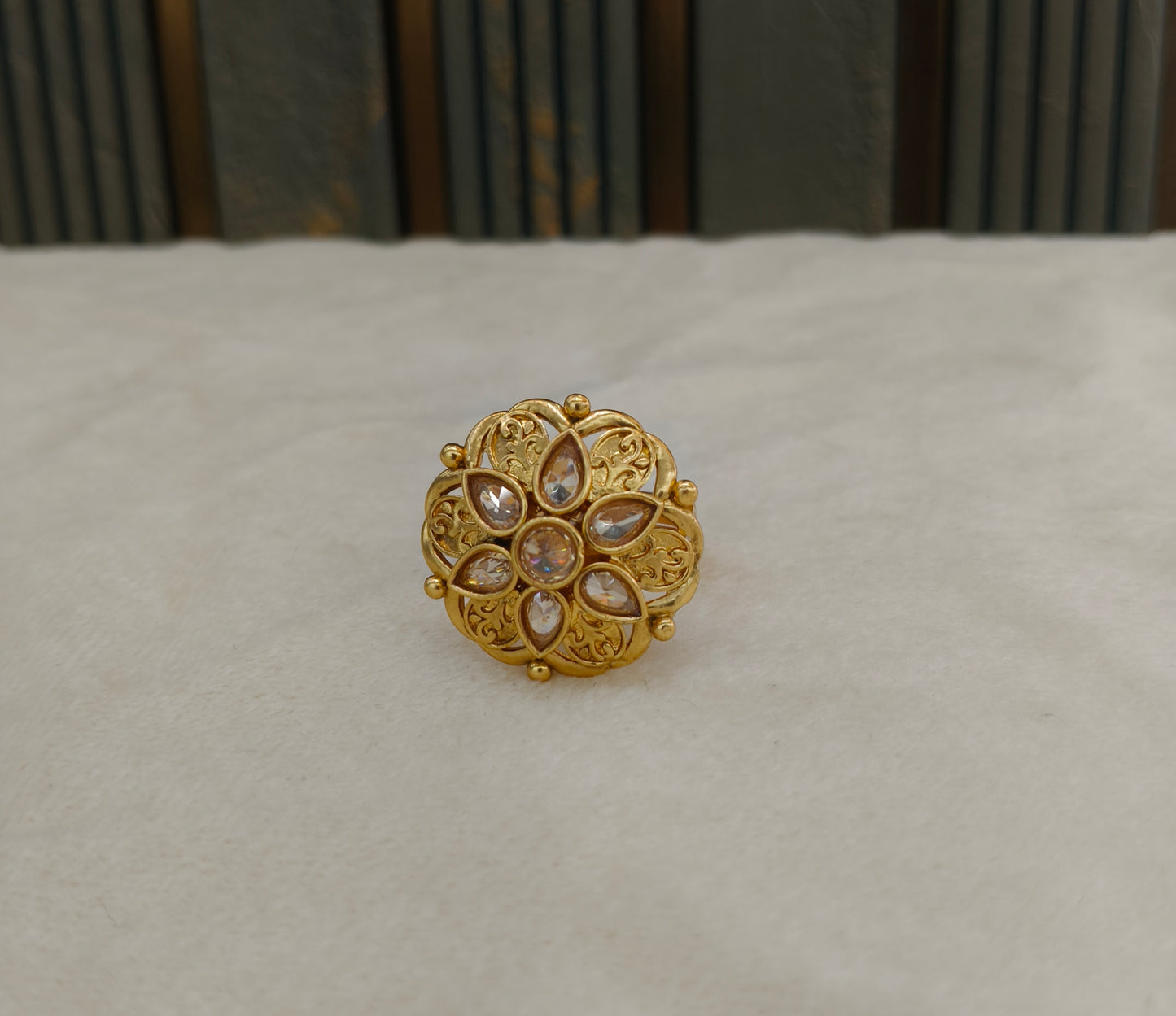 Gold White Cocktail Finger Chober Rings