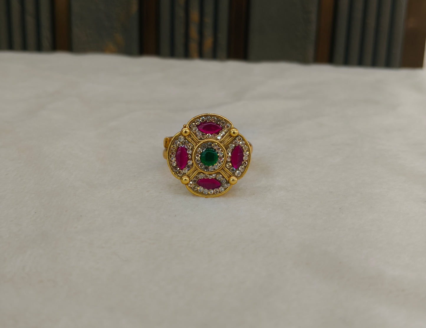 Gold Ruby Green Cocktail Finger Chober Rings