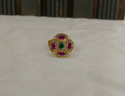 Gold Ruby Green Cocktail Finger Chober Rings