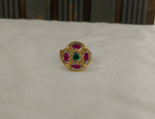 Gold Ruby Green Cocktail Finger Chober Rings
